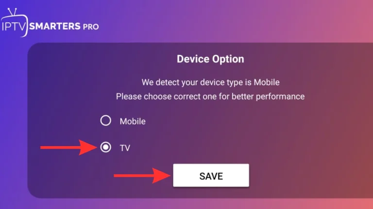 Mobile/TV option screen
