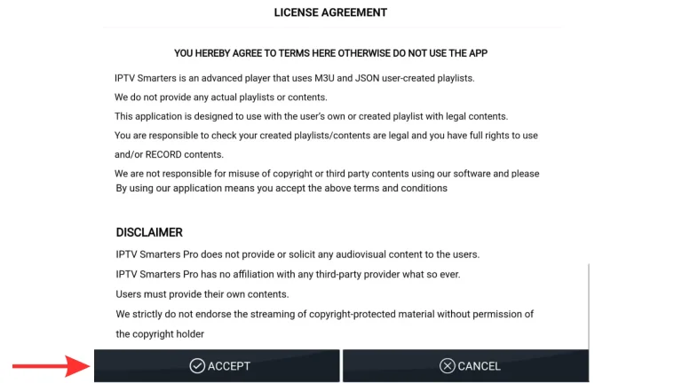 License agreement screen